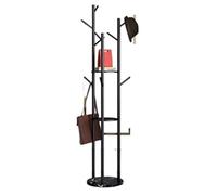 Appendiabiti in ferro nero con 9 ganci 2 ripiani design autoportante 33 x 170 cm - elegante e funzionale nizer ingresso per cappotti, cappelli e accessori.