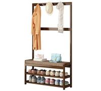 Appendiabiti in legno massello con sgabello fasciatoio multiuso, panca da ingresso con ganci e mensola, facile da montare, per soggiorno e porta d'ingresso, soluzione elegante (50 cm)