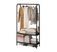 Appendiabiti in Metallo 172x80x33cm - Appendiabiti da Terra con 2 Ripiano Inferiore - Stand Appendiabiti con 6 Ganci Laterali per Cappotti, Gonne, Camicie, Maglioni, Nero