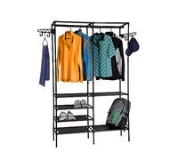 Appendiabiti in metallo con 6 ripiani e asta appendiabiti - 170 x 108 cm - Appendiabiti nero autoportante - Armadio aperto armadio armadio ingresso con scarpiera
