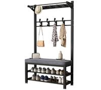 Appendiabiti in metallo con panca 7-11 ganci scarpiera mensola ingresso mobili per camera da letto corridoio soggiorno - nero grigio 60 cm dimensioni elegante e funzionale