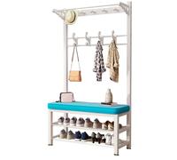 Appendiabiti in metallo con panca 7 11 ganci scarpiera nizer mobili da ingresso per camera da letto corridoio soggiorno elegante design bianco e blu Dimensioni: 60 cm