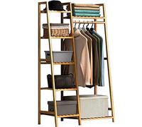 Appendiabiti indipendente in bambù con 7 ripiani e asta superiore, armadio guardaroba aperto for camera da letto, aste appendiabiti, carico massimo 220 libbre, soluzione di archiviazione elegante e fu