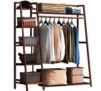 Appendiabiti indipendente in bambù con 7 ripiani e asta superiore, armadio guardaroba aperto for camera da letto, aste appendiabiti, carico massimo 220 libbre, soluzione di archiviazione elegante e fu