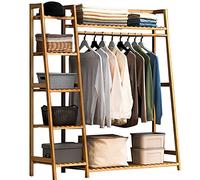 Appendiabiti indipendente in bambù con 7 ripiani e asta superiore, armadio guardaroba aperto for camera da letto, aste appendiabiti, carico massimo 220 libbre, soluzione di archiviazione elegante e fu