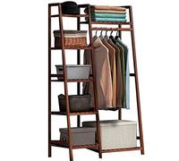 Appendiabiti indipendente in bambù con 7 ripiani e asta superiore, armadio guardaroba aperto for camera da letto, aste appendiabiti, carico massimo 220 libbre, soluzione di archiviazione elegante e fu