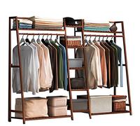 Appendiabiti indipendente in bambù con 7 ripiani e asta superiore, armadio guardaroba aperto for camera da letto, aste appendiabiti, carico massimo 220 libbre, soluzione di archiviazione elegante e fu