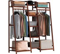 Appendiabiti indipendente in bambù con 7 ripiani e asta superiore, armadio guardaroba aperto for camera da letto, aste appendiabiti, carico massimo 220 libbre, soluzione di archiviazione elegante e fu