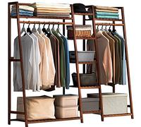 Appendiabiti indipendente in bambù con 7 ripiani e asta superiore, armadio guardaroba aperto for camera da letto, aste appendiabiti, carico massimo 220 libbre, soluzione di archiviazione elegante e fu
