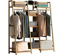 Appendiabiti indipendente in bambù con 7 ripiani e asta superiore, armadio guardaroba aperto for camera da letto, aste appendiabiti, carico massimo 220 libbre, soluzione di archiviazione elegante e fu