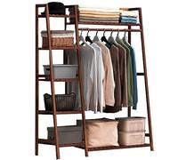 Appendiabiti indipendente in bambù con 7 ripiani e asta superiore, armadio guardaroba aperto for camera da letto, aste appendiabiti, carico massimo 220 libbre, soluzione di archiviazione elegante e fu