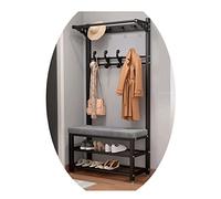 Appendiabiti industriale 4 in 1 con panca e design ad albero, facile da montare, struttura in metallo, resistente, salvaspazio, organizer per ingresso, 60 x 33 x 172 cm, nero