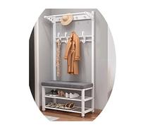 Appendiabiti industriale 4 in 1 con panca e design ad albero, facile da montare, struttura in metallo, organizer moderno per ingresso casa bianco e grigio, 60 x 33 x 172 cm