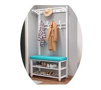 Appendiabiti industriale 4 in 1 con panca per scarpe, design ad albero, facile da montare, struttura in metallo, organizer moderno per ingresso (colore: bianco/blu Dimensioni: 60 x 33 x 172 cm)