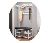 Appendiabiti industriale 4 in 1 con panchina ad albero, facile da montare, finitura bianca in poliuretano, dimensioni: 60 x 33 x 172 cm, elegante organizer da ingresso