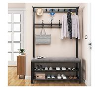 Appendiabiti industriale con panca per scarpe e piedini antiscivolo, autoportante, albero con ganci, capacità di carico massima 150 kg, ideale per camera da letto, corridoio, soggiorno, nero, 80 x 33