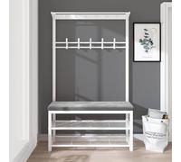 Appendiabiti industriale con vano portascarpe, panca indipendente con ganci e ripiano for ingresso, corridoio, ripostiglio - Mobili for ingresso eleganti(White,100CM)