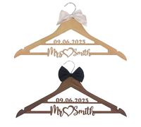 Appendiabiti Matrimonio Personalizzato con Nome e Data - Gruccia Legno per Abito da Sposa, Damigelle e Bomboniere - Diversi stili e colori da scegliere - Regalo Nuziale Elegante