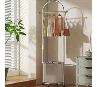 Appendiabiti Mobile con cestello portaoggetti Rotondo, Appendiabiti Mobile Indipendente, Organizer per Cappotti (Bianco)