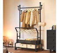 Appendiabiti multifunzionale con 2 spazi di archiviazione e 6 ganci, perfetto per nizing vestiti, vestiti, scarpe e borse, nero 80 cm di altezza.