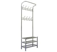 Appendiabiti multifunzionale con scarpiera, 3 livelli nizer e ganci, elegante supporto per giacca da ingresso per camera da letto e casa (65 cm)