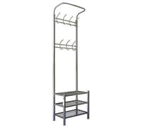 Appendiabiti multifunzionale con scarpiera da ingresso con ganci e 3 ripiani da 55 cm, elegante supporto per giacca per camera da letto e uso domestico
