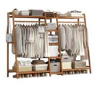 Appendiabiti multifunzionale in bambù con ripiani per scarpe, appendiabiti regolabile, elegante soluzione per riporre oggetti per camera da letto e soggiorno, design salvaspazio