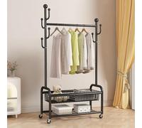 Appendiabiti multifunzionale in metallo con cesto portaoggetti, abbigliamento versatile per camere da letto, spogliatoi e spazi commerciali - ed elegante appendiabiti