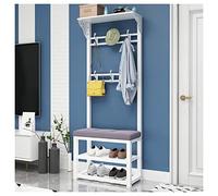 Appendiabiti multifunzione bianco con panca per scarpe, 100 cm, per ingresso, autoportante, appendiabiti e scarpiera, per decorare l'ingresso di casa