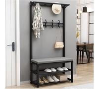 Appendiabiti multifunzione con 12 ganci e scarpiera, telaio in metallo, corridoio con porta scarpe e panchina, stand appendiabiti autoportante