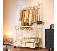 Appendiabiti multifunzione con 2 spazi e 6 ganci, ideale per nizing camicie, abiti, scarpe e borse, supporto bianco da 60 cm