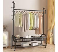 Appendiabiti multifunzione in metallo con cesto portaoggetti, per appendere vestiti per camere da letto, spogliatoi, negozi e altro ancora, soluzione salvaspazio