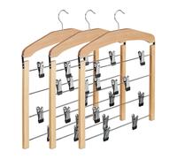 Relaxdays Grucce per Gonne con Pinze Salvaspazio, Set 3 Appendiabiti Multiplo Antiscivolo, 45,5x39x2,5 cm Marrone Chiaro