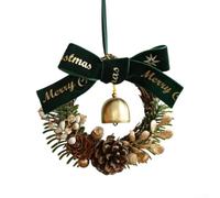 Appendiabiti natalizio per porta con campane in metallo e spago di iuta, look vintage unico con finitura in lamina d'oro anticato, per decorazione stagionale della casa e del giardino (E)