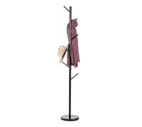 Appendiabiti nero autoportante - Moderno appendiabiti per cappelli e cappotti con 6 ganci, in acciaio tubolare verniciato a polvere nera, base compatta da 28 cm, altezza 168 cm, per ingresso, ufficio