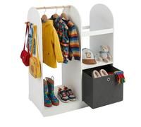 Appendiabiti per Bambini Relaxdays, 3 Ganci, Asta e Box, HxLxP: 108 x 97 x 35 cm, cameretta, Bianco