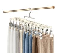 Appendiabiti per pantaloni con 20 clip, organizer per armadio | Appendipantaloni con 20 clip, in acciaio inox e rivestimento in PVC, peso 310 g, dimensioni: 36,50 x 22 x 10 cm, antiscivolo