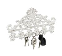 Relaxdays Appendiabiti e Porta-Chiavi in Ghisa, 5 Ganci, Stile Antico, Rustico, HxLxP: 17x35x3,5 cm, Bianco/Marrone