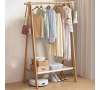 Appendiabiti portatile 3 in 1 in bambù con ripiani appendiabiti pieghevole per ingresso, camera da letto e soggiorno, versatile e stendibiancheria