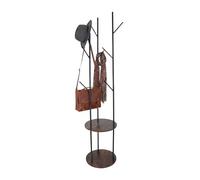 Relaxdays Appendiabiti, 8 Ganci, 2 Ripiani, HxP: 175 x 40 cm, stendino, Metallo e MDF, Nero/Marrone Scuro, Ferro, Fibra di Legno, 175 x 40 x 40 cm