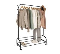 Appendiabiti Relaxdays con rotelle, HxLxP: 160 x 110 x 40 cm, 2 Ripiani, Ganci Laterali, Ferro, Carrello, Nero