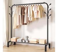Appendiabiti resistente, appendiabiti in metallo con ripiano e ganci, autoportante, regolabile, 130 cm, nero, per uso domestico e al dettaglio