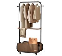 Appendiabiti resistente con doppia asta e ruote, robusto appendiabiti in metallo con cesto portaoggetti, per ingresso, camera da letto, soggiorno, 80 cm, nero