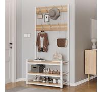 Appendiabiti Rustico con Panca e scarpiera, attaccapanni per Ingresso con Ganci e Ripiani, 70x30x170 cm, Elegante Organizer per Cappotti, Scarpe e Accessori