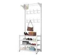 Appendiabiti salvaspazio 3 in 1, scarpiera con 4 ripiani per scarpe e ganci, organizer moderno per ingresso, soggiorno, veranda, corridoio (bianco 78 cm)