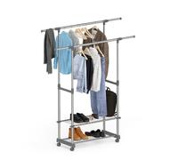 stardis Appendiabiti su ruote con ripiani regolabili in altezza, doppia barra appendiabiti in acciaio inox, colore grigio, resistente, 90-153 x 42 x 95-170 cm