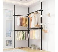 Appendiabiti Telescopico 3 Pali 4 Barre Appendiabiti per Impieghi Gravosi per Camera da Letto Appendiabiti Regolabile in Altezza Attrezzatura di Stoccaggio con 2 Ganci, Black