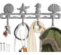 Comfify Appendiabiti Vintage con Conchiglia/Appendiabiti a Parete in ghisa Rustica con 4 Ganci Decorative/Include Viti di Ancoraggio/Bianco