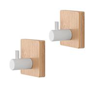 Appendini Porta Asciugamani E Accappatoi Con Corpo In Legno Di Bambù E Gancio In Acciaio Bianco Linea Haiti, L 4,5 x P 3,5 x H 4,5 Cm, Con Biadesivo 3M