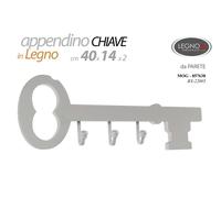 APPENDINO DA PARETE 3 GANCI Appendiabiti a Muro FORMA CHIAVE LEGNO BIANCO 4014